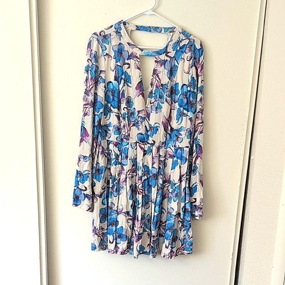 Free People Dresses & Skirts - Free People Womens 10 Tegan Mini Dress Blue Floral Printed Boho Western Casual